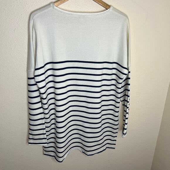 Crown & Ivy White Navy Stripe Long Sleeve Holiday Christmas Tree Top Large - Picture 6 of 10